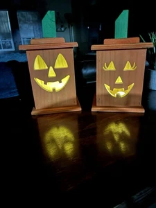 Halloween Fall Pumpkin Wood Lantern Mr. Mrs Lantern LIGHT NEW Free Ship Crafted - Picture 1 of 13