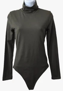 Aritzia Contour Bodysuit Turtleneck Top M Long Sleeve Stretch Dark Olive Career - Picture 1 of 14