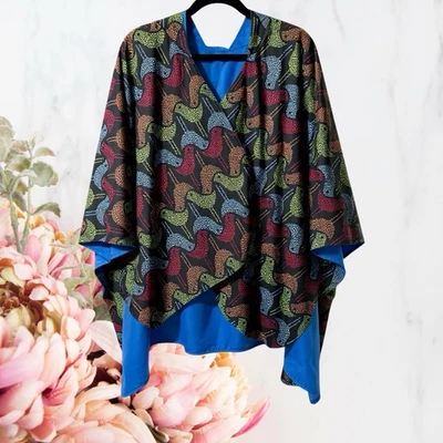 Rain Caper Womens Rain Cape Poncho with Hood Reversible Birds Colorful OS - Image 1 of 4