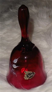 "Vintage Fenton Hand Painted Ruby Red Glass Bell White Rose Signed 5.75" - Picture 1 of 8