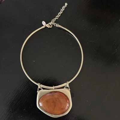 Chico's Gold Tone Brown Resin Pendant Collar Necklace Statement Boho  18-20" - Image 1 of 4