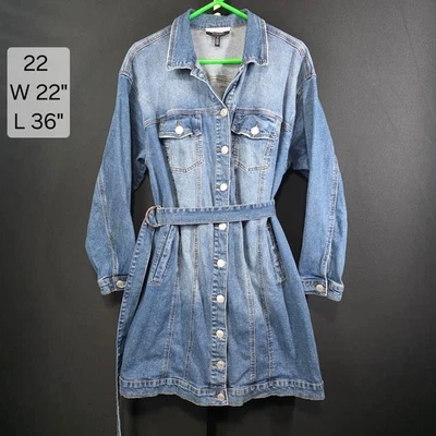 Eloquii Elements Denim Shirt Dress Womens Plus 22 Blue Belted Utility Jacket - Image 1 of 4