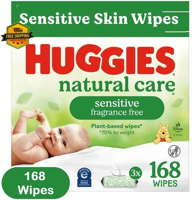 Toallitas para bebés Huggies Natural Care Sensitive sin perfume, paquete de 3, 168 toallitas en total Foto 1 de 4