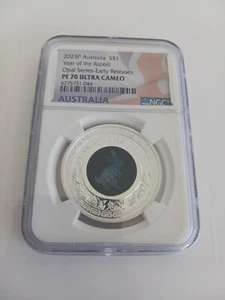 2023 Australien Jahr des Kaninchens silberfest $ 1 Münze Opal Serie NGC PF 70 - Bild 1 von 2