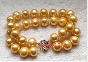 2 Strands AAA+ natural 11-12mm south sea gold Pearl Bracelet 7.5-8" 14k gold - Picture 1 of 5