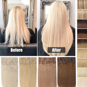 Dick Doppelt Tressen Clip in Extensions Remy Echthaar Haarverlangerung Haar Weft - Bild 1 von 56