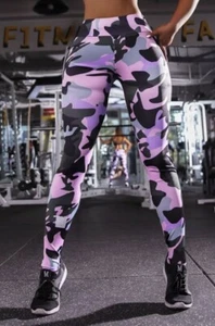 Women Camouflage Printed High Waist Sports Pants Fitness - Picture 1 of 12