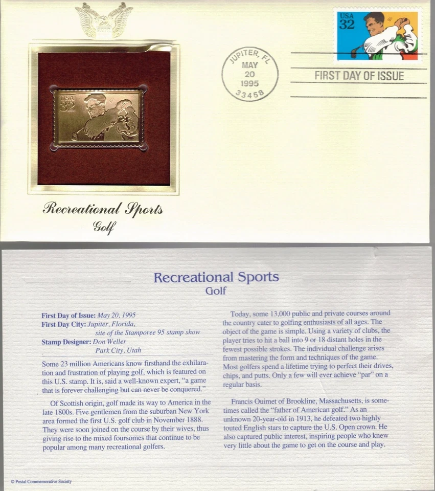 Recreational Sports--Golf--1st day issue-Golden Replica - Image 1 of 1