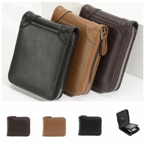 Short Men's Wallet With Zipper PU Leather Coin Purses Multi-Function Card Holder - Picture 1 of 14