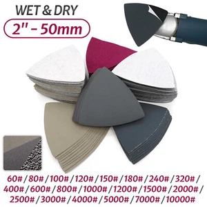 Wet & Dry Triangle Sanding Discs Pads Hook & Loop Sandpaper Sheets Grit 60-10000 - Picture 1 of 7