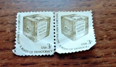 3-Cent Stamps- To Cast a Free Ballot.  A Root of Democracy- 2pc. Not Used. - Image 1 of 4