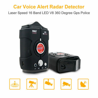 360°GPS Police Détecteur Radar Voix Alerte Voiture Laser Speed 16 Bande LED V8 • 24.77€