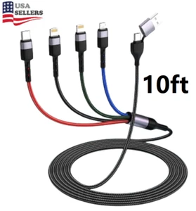 Multi Long 10FT Charge Cord Multiple Devices for USB A Type C to Light Micro - Picture 1 of 7