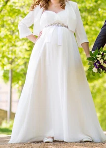 Hochzeitskleid / Umstandsbrautkleid, gebraucht, lang mit Bolero und Kleidersack - Bild 1 von 16