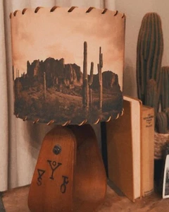 Vintage Stirrup Lamp with Saguaro Cactus Shade Western Cowboy Lampshade - Picture 1 of 1