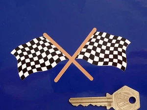 Crossed CHEQUERED FLAG Old Style Race Car STICKER 4.25" Classic Racing Bike - Picture 1 of 1