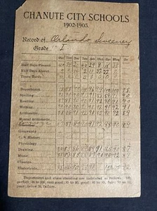 Chanute City Schools 1st Grade Report Card~Antique 1902-1903~USED~Kansas Orley - Picture 1 of 2