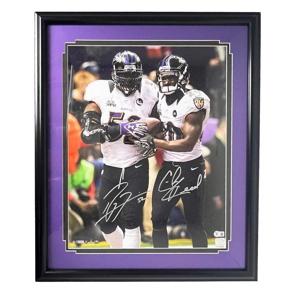 Foto enmarcada 1 16x20 firmada por Ray Lewis & Ed Reed de los Baltimore Ravens (Beckett) Foto 1 de 1