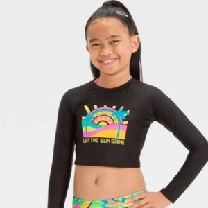 Cat & Jack XS (4/5) Girl’s Tropic Sunset Rash Guard Tropical Cropped Top - Picture 1 of 4