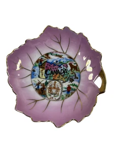 Plate of Canada Decorative Display Pink Gold Leaf Shape - Picture 1 of 10