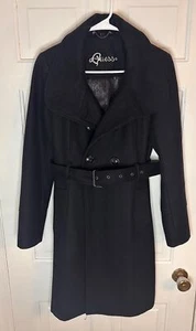 Abrigo de vestir para mujer Guess, largo de lana con botones y cinturón talla M, negro - Imagen 1 de 12