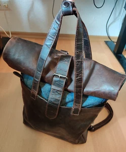 Echtleder Rucksack mit Laptopfach bis 15 Zoll, mit Jeans Elementen, Gut gepflegt - Bild 1 von 7