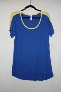 NWT LuLaRoe Size S Classic Tee Royal Blue Yellow Sleeve Accent Ringer Rayon - Bild 1 von 4