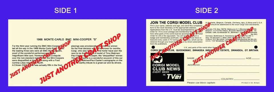 Corgi Giocattoli 321 Mini Cooper Monte Carlo 1966 Operativo Istruzioni Opuscolo - Immagine 1 di 1