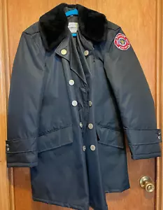 Vtg. Fire Department Coat Long Peacoat Uniform Nylolite Blauer 38R Syracuse,N.Y. - Picture 1 of 10