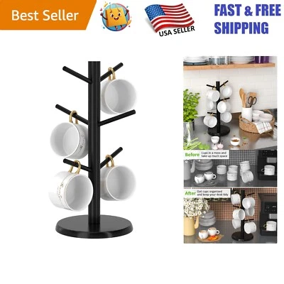 Space-Efficient Bamboo Coffee Cup Holder with 6 Hooks - Easy Assemble Design - Image 1 of 4