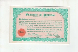 1941 Gag Gift Card "Guarantee of Protection" Exhibit Supply Co Chicago - Picture 1 of 1