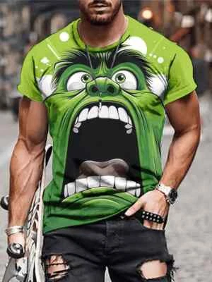 Men's Monster Print T-shirt, Casual Short Sleeve Crew Neck Tee, Men's Clothing - Image 1 of 4