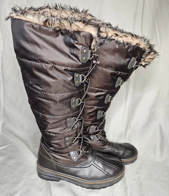 ALDO Snow Rain Duck Boots Womens EUR 39 US 8.5 Brown Faux Fur Trim Fleece Lined - Image 1 of 4