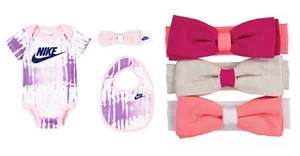 6 Pc Nike Baby Girls Gift Set, 0-6 Months, Tie Dye, Headbands Bib Pink Purple MP - Picture 1 of 8