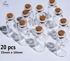 20 x small Glass bottles with cork bead container jar 16 x 35mm glass bottle  - Picture 1 of 2
