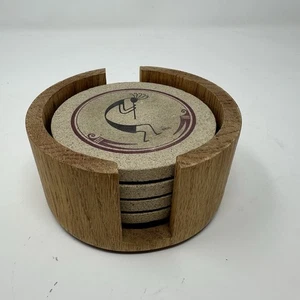 Kokopelli Untersetzer 4er Set mit Soildeiche Halter Sandstein & Kork Southwestern - Bild 1 von 10