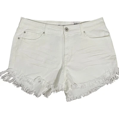 Pantalones cortos de mezclilla para mujer INC tiro alto dobladillo deshilachado 3" blancos 12 31 - $50 Foto 1 de 4