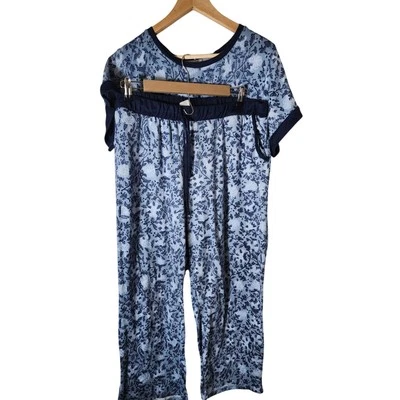 Conjunto de pijama floral azul blanco LUCKY BRAND de 3 piezas (top, pantalones cortos, pantalones) talla XXL Foto 1 de 4