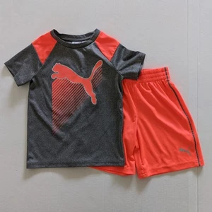 Puma Boys Sz4 2 Piece Shorts Set Athletic Wear Tee Shirt Gray Orange Coral - Picture 1 of 7
