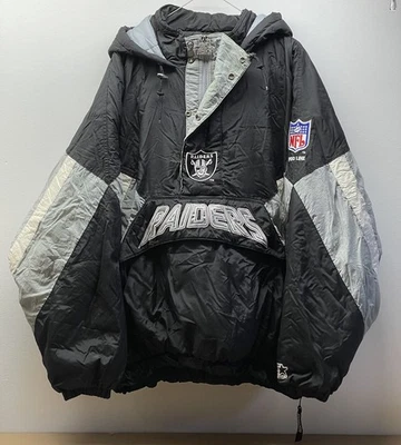 Vintage Starter Oakland Raiders Jacket XXL Black 90s Pro Line Puffer Pullover - Image 1 of 4