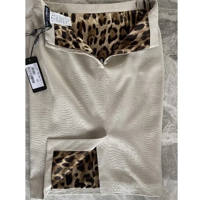 Dolce & Gabbana Linen & Leopard Print Silk Lines Skirt Size IT40 Uk8 - Image 1 of 4