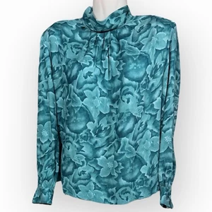 VTG Women’s Pendleton Country Sophisticates Green Floral High Neck Blouse 14P - Picture 1 of 11