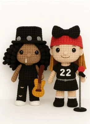 Guns and Roses Axl Rose or Slash Crochet Amigurumi Pattern Only 20cm tall Rock - Image 1 of 3