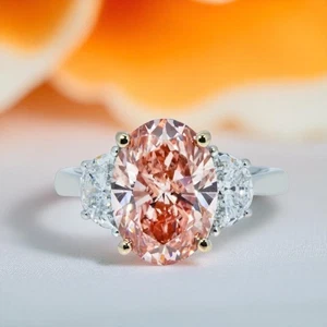 Elegante anillo de diamantes rosas vivos 5,00 quilates IGI cultivado en laboratorio corte ovalado sólido platino 950 - Imagen 1 de 12