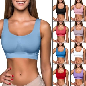 Womens Ladies Comfort Padded Stretch Sports Yoga Bra Top Crop Vest Tank - Picture 1 of 62