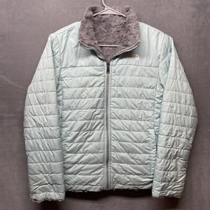 THE NORTH FACE Baby Blue  Reversible Gray Sherpa Puffer Jacket Girls L / Woman S - Picture 1 of 10