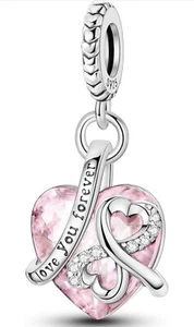 925 Sterling Silver Charm I Love You Forever Heart For Bracelet - Picture 1 of 4