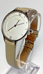 Skagen Anita Womens Watch SKW2648 Cream Gemmed Dial Taupe Leather New Battery - Picture 1 of 9