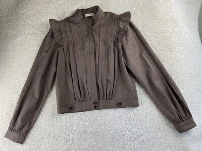 Ulla Johnson Blouse Top Size 2 Brown Wool Long Sleeve Button Up Ruffle Mock Neck - Image 1 of 4