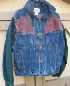 Vintage Denim Jacket Sport Sz XL Hooded ,90's, ColorBlock, Button up - Picture 1 of 6